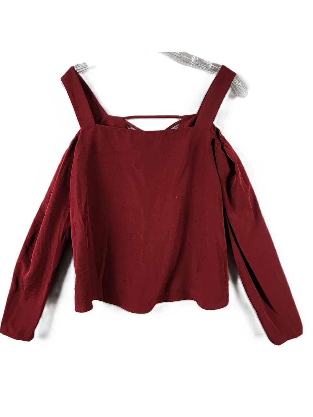 Harlowe & Graham Cold Shoulder Cross Back Top Small Burgundy Polyester